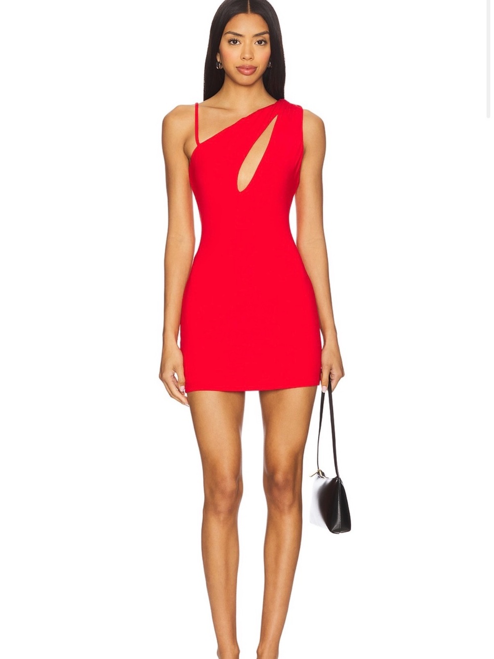 NWOT-HOURS Safia Mini Cutout One-Shoulder Dress in Lava Red